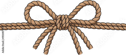 Brown sturdy rope tied neatly into a decorative gift bow on white.