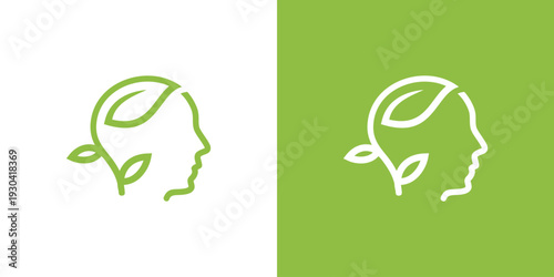 Green mind logo design with leaves representing nature and health.