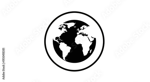 Black and white earth globe icon.