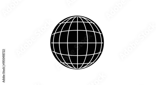 Black and white globe icon symbol.