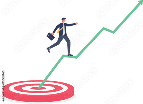 Businessman Running Up Green Stairs Growing from Red Target