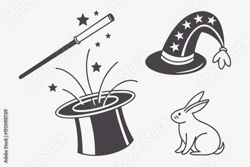 set of Tilted Magician Hat  silhouette vector illustration isolated on white background