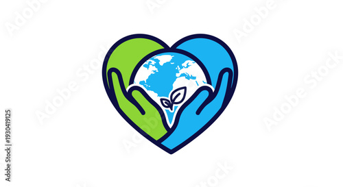 Hands holding heart with earth inside.