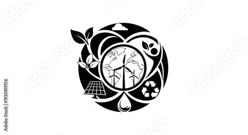 Eco friendly clock with green icons.