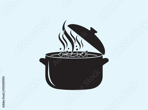 Cooking pot silhouette with wavy steam for print on demand and cafe marketing