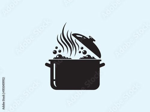 Iconic representation of a boiling cooking pot for hospitality marketing