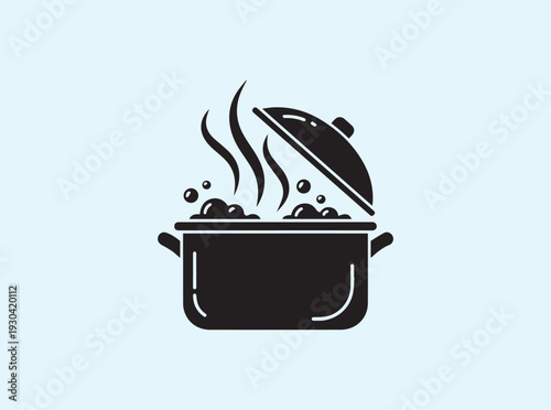 Stylized vector of a kitchen pot with rapid steam rising from the gap