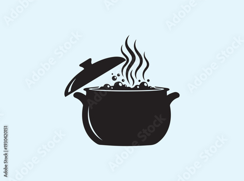 Abstract cooking pot silhouette with dynamic lines indicating a rolling boil