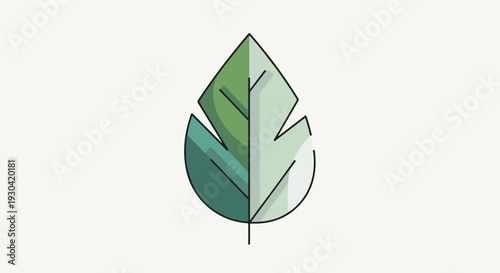 Stylized green leaf on a light background. Simple, geometric shape