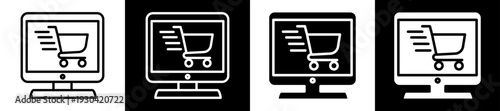 Ecommerce Icon In Flat Version On Black And White Background