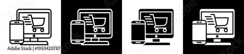 Online Shop Icon In Flat Version On Black And White Background