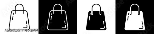 Shopping Bag Icon In Flat Version On Black And White Background