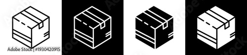 Box Icon In Flat Version On Black And White Background