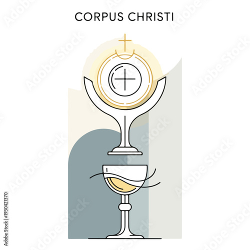Religious depiction with chalice, host, cross, and abstract colors