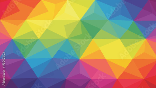 A geometric pattern with multi-colored triangular polygons