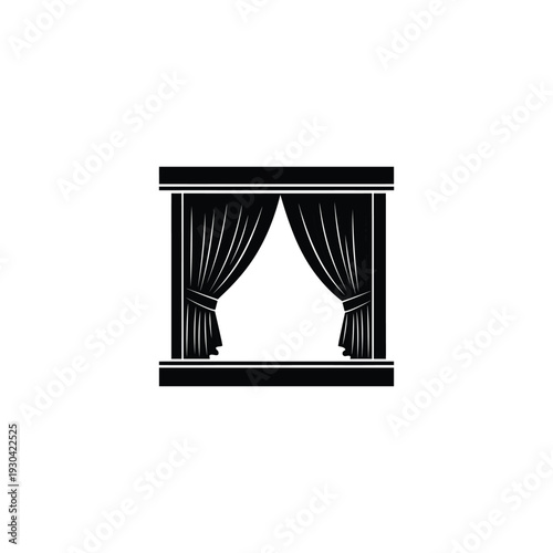 Theater curtains drawn open revealing a stage from a front viewpoint in an empty theater