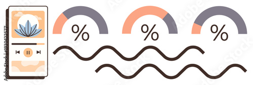 Data visualization, mindfulness tracking, analytics tools, personal growth, dashboard design, progress monitoring. Mobile app interface with metrics and progress bars. Data visualization