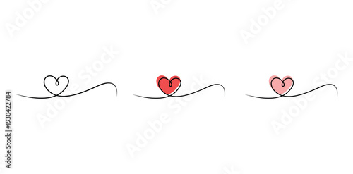 Abstract love heart border symbol, Continuous line art heart banner set vector illustration
