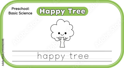 Happy Tree Coloring Page for Preschool Basic Science Education
