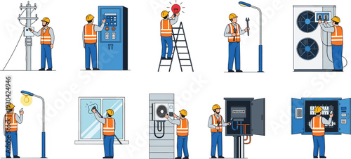 Electricians Performing Installation and Maintenance Work Set