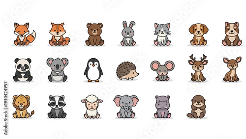 Collection of Various Cartoon Animal Faces.