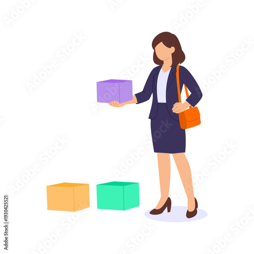 Product Selection, choosing best items for market, Flat vector character illustration