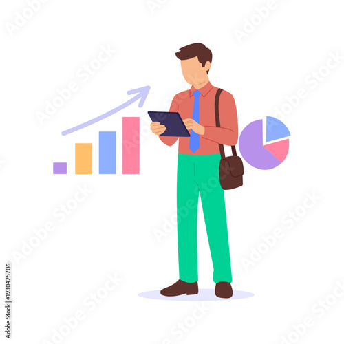 Market Research, analyzing trends and customer demand, Flat vector character illustration