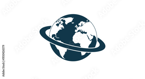 Globe with Ring Orbiting Earth.