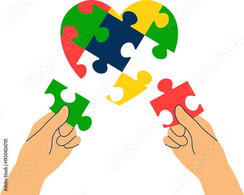 World autism awarness day illustration. Puzzle, pieces, child vector isolated.