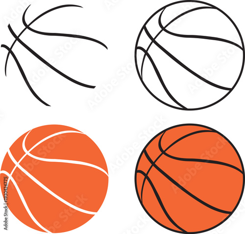 Four basketball in different styles sport game orange