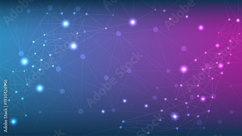 Abstract geometric network background with glowing nodes and lines in blue and purple hues