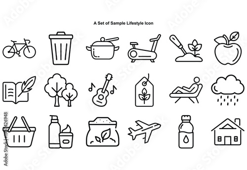 Set of black line representing lifestyle activities