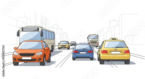 Cars and Trucks on Highway.