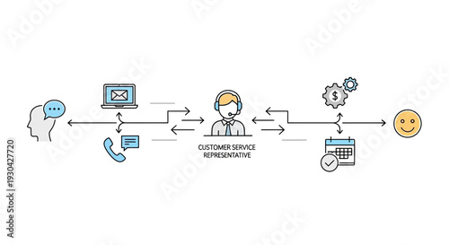 Customer Service Representative Interaction Flow with Technology and Positive Outcome.