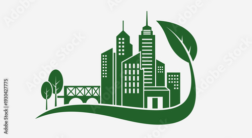 Eco City Skyline Illustration – Green Sustainable Urban Environment Vector Icon