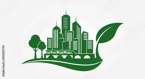 Eco City Skyline Illustration – Green Sustainable Urban Environment Vector Icon