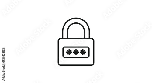Black outline icon of a sturdy padlock features three stars representing a masked password for security and digital data protection.