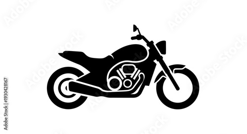 Black motorcycle silhouette vector icon for transport, travel, ride, and leisure. Isolated classic bike symbol on white background.