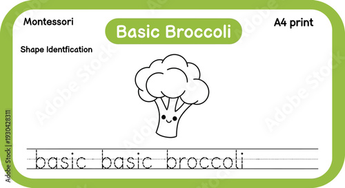 Montessori Basic Broccoli Shape Identification Worksheet for Kids