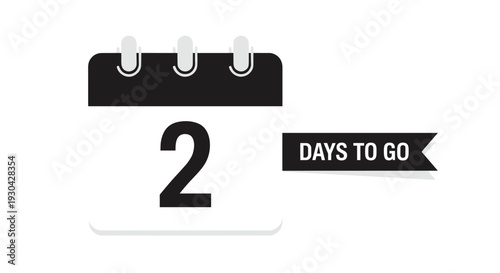 Calendar icon showing the number two with a black banner that says two days to go is perfect for countdowns for sales and promos.