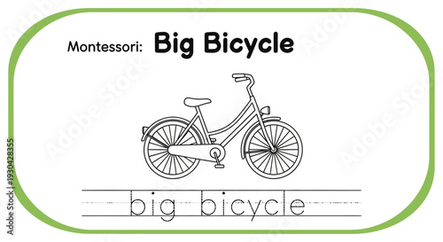 Montessori Big Bicycle Learning Activity for Kids - Tracing Worksheet