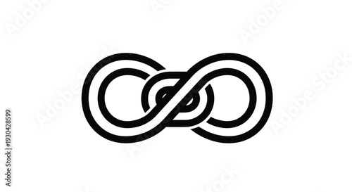 Interlocking black lines create a complex infinity loop symbol representing eternal connection and endless cycles on a plain white background.