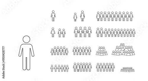 Extensive collection of stick figure icons representing various social groups, families, crowds, and organizational structures in a clean outline style.