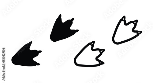 Black and white illustration depicting bird footprints on a white background