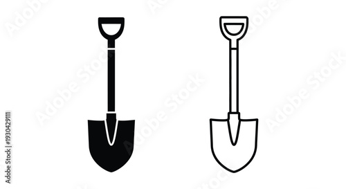 Two shovel icons one solid black and one outlined in white
