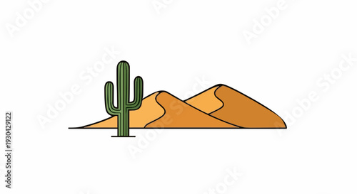 Green Saguaro Cactus Stands Tall Against Rolling Orange Sand Dunes Under Bright Sunlight in a Desert Landscape