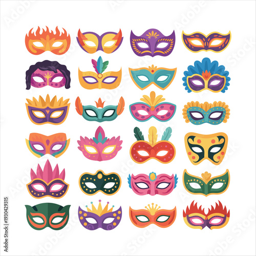 Assortment of vibrant and decorative carnival masks