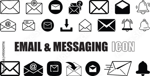 Email & Messaging Icon Set Inbox, Envelope, Mail, Notification Vector Symbols