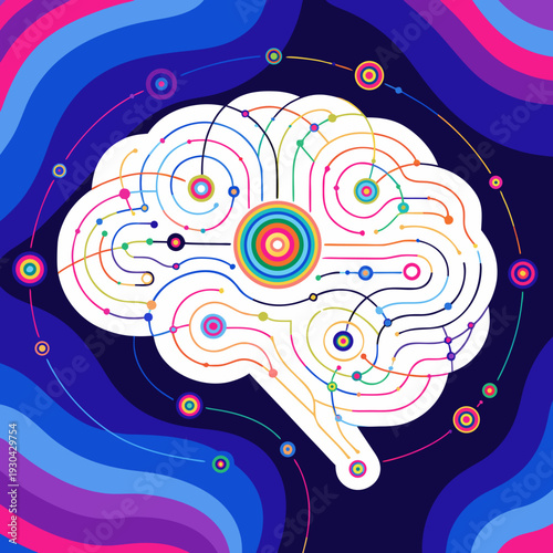 Vector brain illustration with colorful neural network