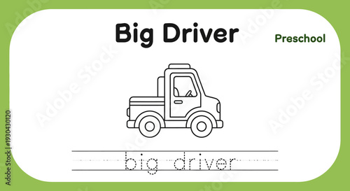 Preschool Big Driver Truck Coloring Page for Kids Education